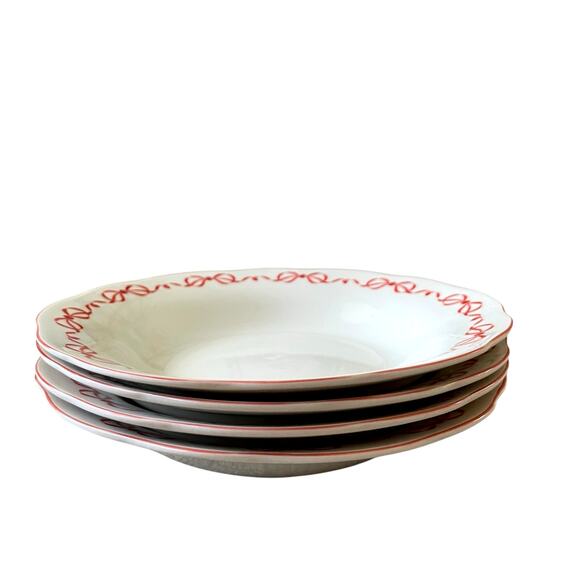 Red Bow Border Ceramic 9in Dinner Bowls Set of 4 Eaton Fine Dining Holiday New - Picture 4 of 16